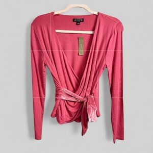 J. Crew New baby pink wrap top with velvet ties sash size Small flirty